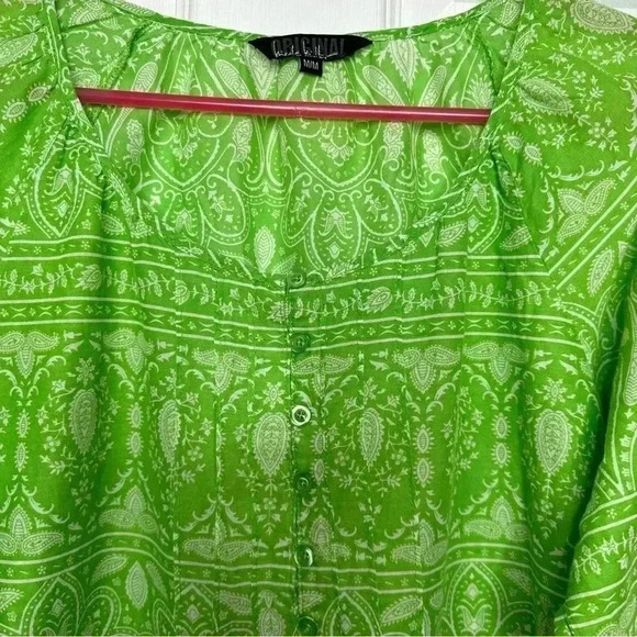Nicole Miller Boho Style Shirt Green & White Size Medium - Picture 3 of 16